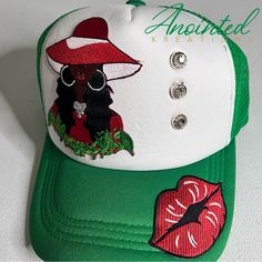 This Kelly Green Trucker Hat, As All Others, Is One Of A Kind. Features Patches And Brooch Pins. 100% Polyester With Mesh Backing. Includes Branded Leather Logo. Junk Socks, Green Trucker Hat, Custom Trucker Hats, Leather Logo, Kelly Green, Trucker Hats, Army Green, Brooch Pin, Trucker Hat