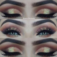 Gold Glitter Eye Makeup, Trendy Eye Makeup, Eye Makeup Simple, Eye Makeup Idea, Trucco Glam, Art Gymnastics, Cat Simple, Amazing Wedding Makeup, Make Up Designs