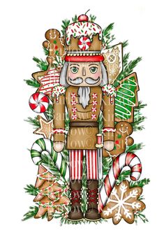 a nutcracker is standing in front of some candy canes and christmas decorations