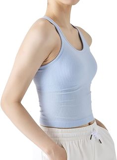 Crop Built-in Bra Racer Back Yoga Tank Tops for Women Slim Fit Blue XL at Amazon Women’s Clothing store Sphinx Cat, Workout Short, Perfect Fall Outfit, Tank Top Bras, Racerback Sports Bra, Workout Tanks, Summer Clothes, Tops For Women