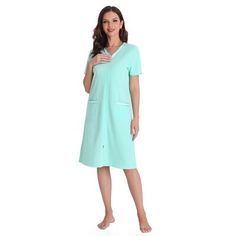 Zipper front housecoat short sleeve housedress Alwyn Home Size: Large | Alwyn Home Zipper Front Housecoat Short Sleeve Nightgown Long Housedress Duster RHW2898 34.0 H x 44.0 W in Polyester in Green | Large | Wayfair Green Short Sleeve Nightgown For Daywear, Summer Hospital Nightgown With Short Sleeves, Nightgown Long, House Dress, Front Zipper, Night Gown, Extra Large, Size Medium, Zipper