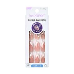 Fancy a new French NO GLUE Mani? Say oui to imPRESS Press-On French Manicure. With our new improved adhesive, these press-on nails are long-lasting with a secure hold that lasts for up to 7 days. Just peel, press & go! With Dual and Reverse Dual Injection Technology, imPRESS French Manicure collections provide flawless & enduring tips. The gel nails look & feel like your own nails. From classic French to modern French designsimPRESS is always on trend. Size: M.  Color: White. Nails With White Tips, Kiss Press On Nails, White Tip Nails, White Tips, Medium Coffin, Modern French, White Tip