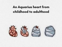 an aquarius heart from childhood to adulthood is shown in three different shapes and sizes