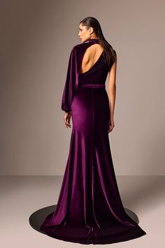 One sleeve velvet dress – HerTrove Elegant Purple Velvet Dress, Formal Purple Velvet Dress, Elegant Velvet One-shoulder Dress, Velvet Dress Outfit Casual, Sorie Dresses, Dark Purple Velvet Dress, Velvet Dresses Outfit, Black Tie Event Dresses, Velvet Dress Short