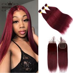 Cheap 3/4 Bundles with Closure, Buy Quality Hair Extensions & Wigs Directly from China Suppliers:99j Red Bundles With Closure Wiggins Hair Burgundy Brazilian Straight Hair 3 Bundles With Closure 12 24 inch Remy Human Hair Enjoy ✓Free Shipping Worldwide! ✓Limited Time Sale ✓Easy Return. Red Bundles, Hair Burgundy, Unice Hair, Burgundy Hair, Hair Closure, Bride Wear