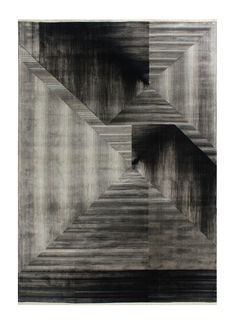 an abstract black and white painting with lines in the middle, on a white background