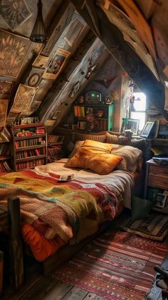 Attic Bed Nook, Attic Room Aesthetic, Attic Aesthetic, Boho Chic Bedroom Ideas, Cozy Loft Bedroom, Tower Bedroom, Stone Room, Chic Bedroom Ideas, Boho Chic Bedroom