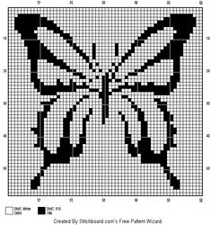 a cross stitch pattern with a black and white image of a butterfly on it's wings