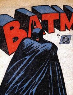 an image of a batman poster with the word batman written in red and blue on it