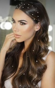 Pearl Hair Accessories, Hollywood Curls, Up Dos, Elegant Prom, Prom Hairstyles For Long Hair