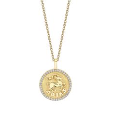 18k gold ARIES zodiac coin pendant with diamond frame.  .48cts diamonds  20 inch chain with loops at 18 and 16 inch.  *Custom engraving available please email info@anitako for more information.  #AKZC-ARI Aries Pendant, Diamond Free, Aries Zodiac