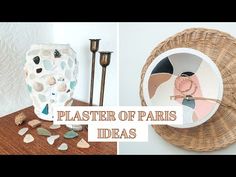 there is a basket and other items on the table with text that reads plaster of paris ideas