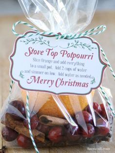 a bag filled with lots of food on top of a wooden table