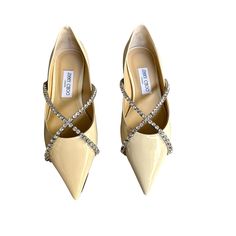 Jimmy Choo Cream Patent & Crystal Ballerina Flats. Pointed Toe. Designer Size 39. Condition: New In Box. Retail For Over $1,000. Jimmy Choo Flats, Jimmy Choo Shoes, Flat Color, Ballerina Flats, Cream White, Flat Sandals, Loafer Flats, Flat Shoes Women, Jimmy Choo