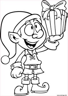 a cartoon elf holding a gift box and giving it to someone coloring pages for kids