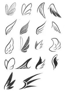 an image of different types of wings in black and white on a sheet of paper