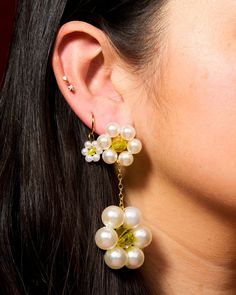 Two dangling, delicate, delightful pearl blossoms! Acrylic bead earring with bronze earring post and bronze chain. As seen on Gigi Hadid! Measurements: Length: 2.5" All jewelry is made by hand to order. Jewelry will ship 2-3 weeks from the order date (if not sooner!) Daisy Yellow, Bead Earring, Bronze Earrings, Yellow Daisies, Earring Post, Your Best Self, Early Fall, Gigi Hadid, Acrylic Beads