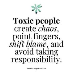 a quote that reads, toxic people create chaos, point fingers, shift flame and avoid taking responsity