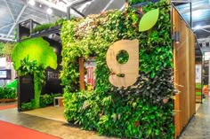 an indoor plant wall with green plants growing on it's sides and the word b is