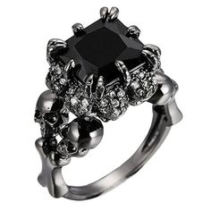 Skull Wedding Ring, Gothic Engagement Ring, Gorgeous Rings, Skull Wedding, Mens Stainless Steel Rings, Sunflower Ring, Black Wedding Rings, Flower Engagement Ring, Punk Jewelry