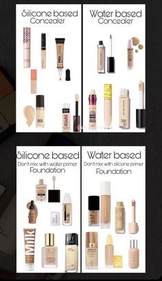 Best Skin Prep For Makeup, Makeup Combos Products, Water Based And Silicone Based Makeup, Silicone Primer Drugstore, Water Base Vs Silicone Base Makeup, Silicone Based Primer, Water Based Concealer, Combination Skin Foundation, Makeup For Combination Skin