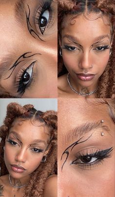 Easy Creative Eyeliner Looks, Metal Show Makeup, Ninja Make Up, Bunny Eyeliner, Cool Eyeliner Designs, Unique Eyeliner Looks, Easy Graphic Eyeliner, Simple Graphic Liner, Abstract Makeup Looks