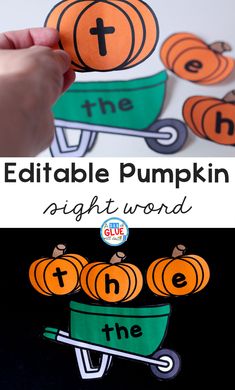 the printable pumpkin sight word game is shown in front of a hand holding a piece of paper