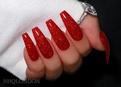 Red Sparkle Nails, Glittery Acrylic Nails, Red Sparkly Nails, Red Nails Glitter, Bunny Nails, Red Acrylic Nails, Glittery Nails, Nails Matte, Christmas Nails Acrylic