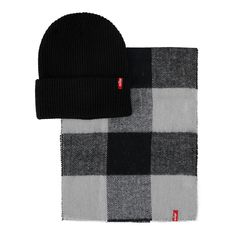 Give his cold weather accessories a stylish refresh with this men's beanie and buffalo plaid scarf set from Levi's. Give his cold weather accessories a stylish refresh with this men's beanie and buffalo plaid scarf set from Levi's. Beanie: 8.5"W x 9"L Scarf: 11"W x 70"L Beanie: waffle knit design, cuffed brim Scarf: buffalo plaid design Iconic Levi's red tab accent on hat and scarf Imported Dry clean Knit Acrylic Size: One Size. Color: Black. Gender: male. Age Group: adult. Buffalo Plaid Scarf, Men's Beanie, Mens Beanie, Hat And Scarf, Cold Weather Accessories, Scarf Set, Plaid Design, Levis Men, Beanie Hat