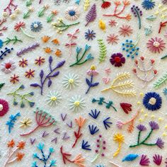 a close up of an embroidered cloth with flowers on it