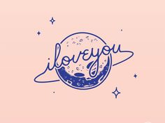 i love you to the moon and back on pink background with blue lettering, stars