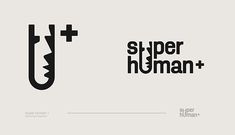 a black and white logo with the words super human on it's left side