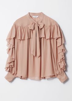 Ruffled Bow-Detailed Blouse - Beige - Blouses - & Other Stories US Frill Collar, Beige Blouse, Waistcoat Dress, Knit Outerwear, Keyhole Neckline, Skirt Co Ord, Blazer And Shorts, Jeans Rock, Collar Blouse