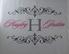 the logo for nayley hustin is shown on a white sheet with black and pink lettering