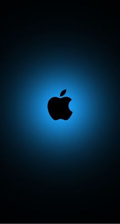 an apple logo on a dark background with blue light in the middle and bottom half