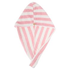 a pink and white striped hooded towel