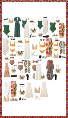 an assortment of women's clothing and accessories arranged in the shape of a heart