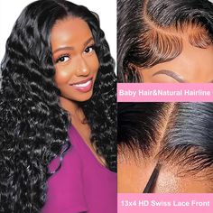 DULOVE 13x4 Deep Wave Lace Front Wigs Human Hair 160 Density Glueless Wigs Pr... Women's Wigs, Wig Caps, Swiss Lace, Deep Wave, Short Bob, Baby Hairstyles