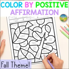 color by positive affirmation for kids with the words fall theme and hand writing