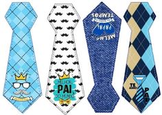 three ties with different designs on them, one is blue and the other has white