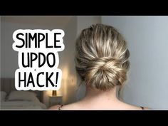 EASY UPDO HACK FOR BEGINNERS! SHORT, MEDIUM, & LONG HAIRSTYLE| WEDDING GUEST HAIRSTYLE | SUMMER HAIR - YouTube Rainy Day Fancy Hairstyles, Easy Updo No Bobby Pins, At Home Updos For Medium Length Hair, Bun Updo Hairstyles Short Hair, Hair Tie Bun Hack, Easy Diy Low Bun, Easy Wedding Hairstyles Long Hair, Easy Hair Up Tutorial, Easy Hair For Long Hair