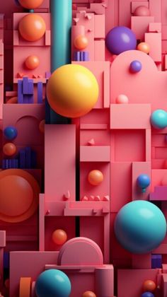 an abstract background with different colored balls and shapes