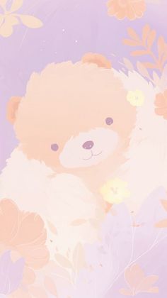 a painting of a teddy bear with flowers on it's chest and eyes closed