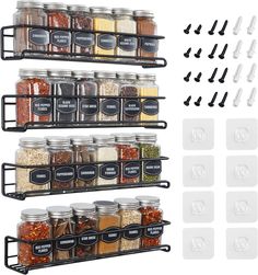 the spice rack is full of spices and seasonings