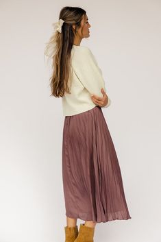 The Inseparable Pleated Skirt – ROOLEE Raglan Sweater, Purple Fabric, Pleated Skirt, Cardigans, Womens Skirt, Elastic