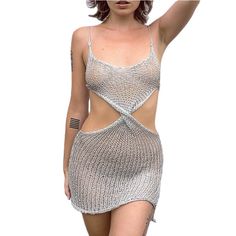 Women Clothing New Sexy See-through Low Waist Pleated Mini Strap Dress for Women - White,L Beachwear Mini Dress With Hollow Out For Party, Glamorous Mesh Dress For Summer Clubbing, Beach Coverup Dress, Crochet Mini Dress, Sling Dress, Mini Dresses For Women, Knitted Dress, Dress Shapes, Knit Mini Dress