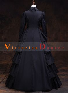 Black Gothic Victorian Steampunk Dress   Condition: Brand New  Color: amp;nbsp; As Picture  Material: Satins And Lace  Silhouette: Ball Gown  Sleeve Length: Full Sleeve  Dresses Length:Floor-Length  Neckline: Turndown-Collar  Decoration: Ruffles  Style: Vintage   Includes: Dress    amp;nbsp; Fitted Gothic Costume For Fall, Gothic Fitted Costumes, Black Corset Dress For Fall Costume Party, Black Steampunk Corset Dress For Costume Party, Gothic Ruffled Costume For Cosplay, Gothic Ruffled Cosplay Costume, Gothic Corset Dress For Costume Events In Fall, Gothic Corset Dress For Costume Party In Fall, Gothic Corset Dress For Fall Costume Events