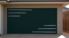 a black garage door in front of a house