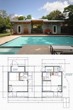 a house with a swimming pool in the middle and plans for it to be built