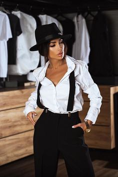 Women Suspender Outfits, Inspiration Background, Gangster Outfit, Black Long Hair, Background City, Gangster Style, Boss Woman, City Light